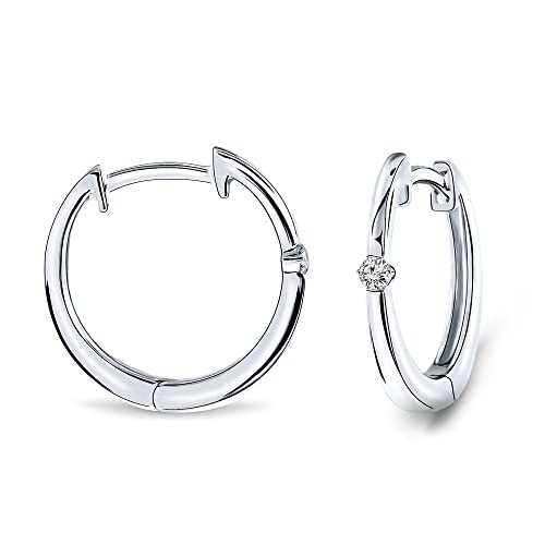 Miore Ohrringe Damen 0.04 Ct Solitär Diamant Creolen aus Weißgold 9 Karat / 375 Gold, Ohrschmuck