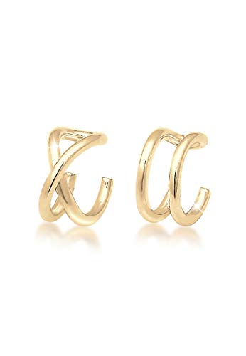 Elli Earcuff Set Silber 925 Vergoldet 24K Ohrmanschette Damen Ohrringe für Frauen Ohrklemme Wickleohrring Durchmesser 7mm Helix 0301693018