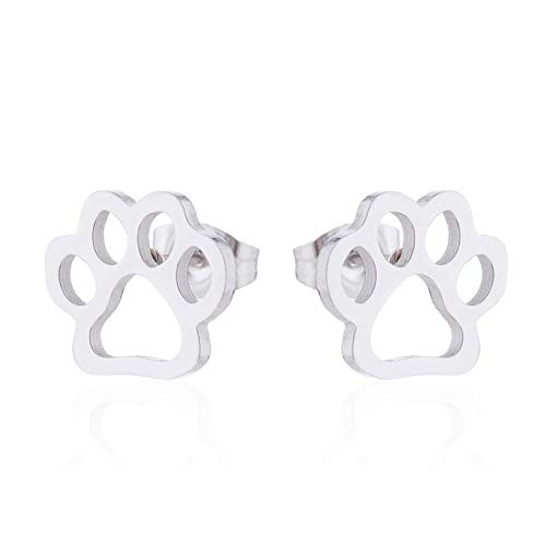 Ohrstecker mit Hundepfoten-Motiv, metallisches Silber-Finish