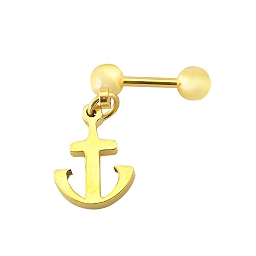 BlackAmazement 316L Edelstahl Dangle Ohrstecker Piercing Anker Anchor gold schwarz Damen Herren (Gold)