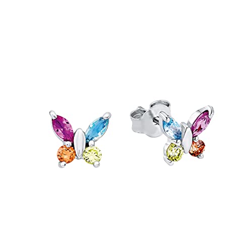 Amor Ohrstecker 925 Sterling Silber Mädchen Kinder Ohrschmuck, mit Zirkonia synth., 0,7 cm, Silber, Schmetterling, Kommt in Schmuck Geschenk Box, 2036525