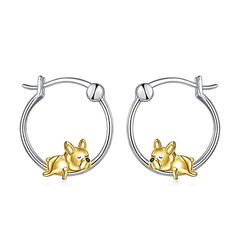 VONALA Golden Französische Bulldogge Creolen Ohrringe 925 Sterling Silber Tier Schmuck für Damen Mädchen