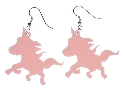 Miniblings Einhorn Ohrringe Hänger Unicorn Fantasy Pony Märchen rosa gelasert - Handmade Modeschmuck I Ohrhänger Ohrschmuck versilbert