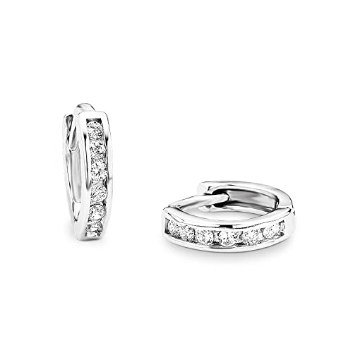 Amor Creolen 925 Sterling Silber Damen Ohrschmuck, mit Zirkonia synth., 1 cm, Silber, Kommt in Schmuck Geschenk Box, 9968176