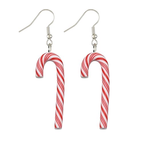 Handgefertigte Weihnachts Zuckerstangen Ohrringe, baumelnde Ohrringe, süße Urlaubsaccessoires, kleine Krücken Ohrringe, geeignet für den Alltag