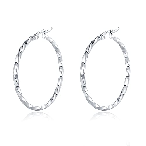 Ohrringe für damen mit Twist-Effekt. Vergoldetem/Versilbertem Creolen Chirurgenstahl ohrringe ideal als Geschenk. Ohrringe mädchen. Schmuck damen ohrringe (Versilbert) Ohrringe für damen mit Twist-Effekt. Vergoldetem/Versilbertem Creolen Chirurgenstahl ohrringe ideal als Geschenk. Ohrringe mädchen. Schmuck damen ohrringe (Versilbert)