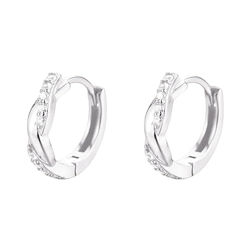 Gold Plated Hoop Earrings For Women Girls 925 Sterling Silver Post Cubic Zirconia Huggie Small Gold Hoop CZ Stud Cuff Earring Dicke Creolen Für (Silver, One Size)