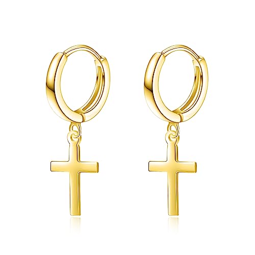 Damen Herren Sterling Silber Creolen Silber Kreuz Ohrringe für Frauen Mädchen Männer Junge Frauen Teenager Mädchen Kind (Gold Kreuz Creolen)