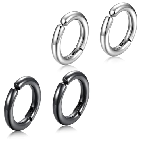 XENQITO 2 Paar Creolen Klein Ohrring Aus Edelstahl Für Damen Und Herren Für Damen Herren Creolen Huggie Ohr Chirurgenstahl Knorpel Hypoallergenes Ohrring-Set, 10 Mm (Schwarz und Silber)