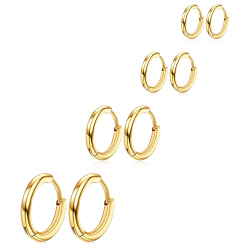 4 Paar Gold 316L Chirurgenstahl Creolen Ohrschmuck Set - Rund Ohrringe Snug Knorpel Herren Hypoallergene Ohrringe Nase Lippen Ringe (8/10/12/14 mm)
