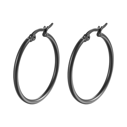 Whoiy Poliert Ohrringe Herren Edelstahl Creolen 30mm, Hypoallergen Männer Ohrschmuck Creolen Ohrringe Schwarz Ohrringe Kleines Geschenk