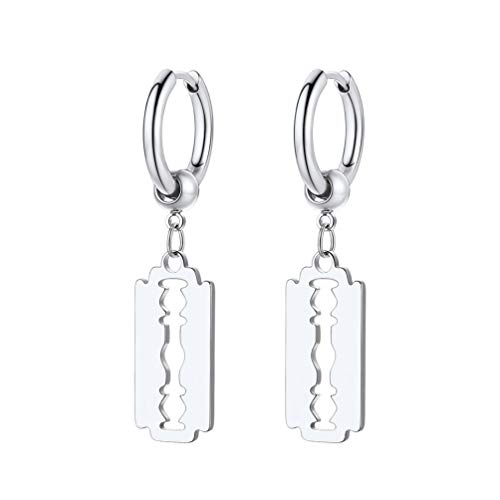 PROSTEEL Gotik Punk Huggie Ohrringe für Männer Frauen Edelstahl mini Creolen mit Rasierklinge Anhänger Damen Herren Ohr Piercing trendiger Schmuck für Ballabend Abschlussabend