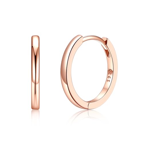 Silvora Kleine Creolen Rosegold 14mm Mini Hoop Ohrringe Rose Gold Creolen Damen Klein Kreolen Ohrstecker Silber 925 Kreolen Ohrringe echtgold Knorpelschläfer Huggie Ohrschmuck Hypoallergen