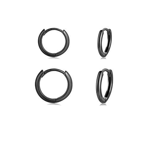CERSLIMO Ohrringe Schwarz Creolen Silber 925 set 8mm 10mm Vergoldet Schmuck Valentinstag Geburstag Klein Geschenke für Damen Herren Mädchen Frauen Männer Beste Freundin Schwester Freunde