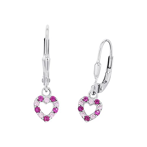 Prinzessin Lillifee Ohrhänger 925 Sterling Silber Mädchen Kinder Ohrschmuck, mit Zirkonia synth., 2,1 cm, Rosa, Herz, Kommt in Schmuck Geschenk Box, 9082650