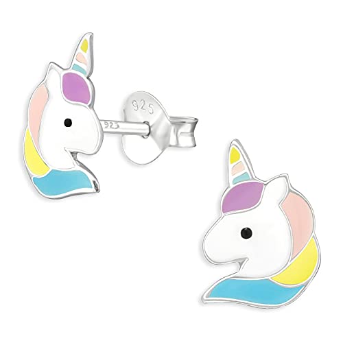 Monkimau Kinderohrringe Einhorn Ohrstecker aus 925 Sterling Silber bunt emailliert