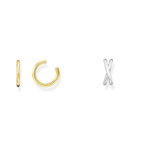 Thomas Sabo Damen Ohrklemme Gold klein 925 Sterlingsilber EC0026-413-39 und Damen Ohrklemme doppel silber, 925 Sterlingsilber