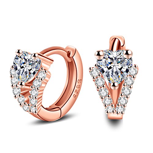 Wiftly Damen Klapp-Creolen Rosegold Zirkonia Ohrringe Creolen mit Kristallen 925 Sterling Silber