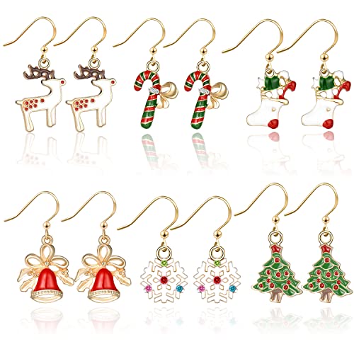 Sunshine smile Ohrringe Weihnachten,6 Paar Weihnachtsohrringe Set,Kreativ Weihnachten Ohrringe Cute,Dame Weihnachten Ohrringe,Weihnachten Schmuck Geschenk,Weihnachten Geschenk Ohrringe,Ohrstecker Set