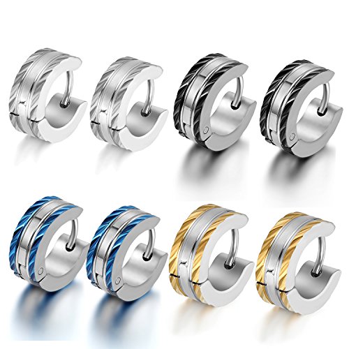 OIDEA Allergiefrei Unisex Klein Creolen Männer, Rund Ohrringe Klapp Ohrschmuck Set für Damen Herren Jungen, 4 Paare