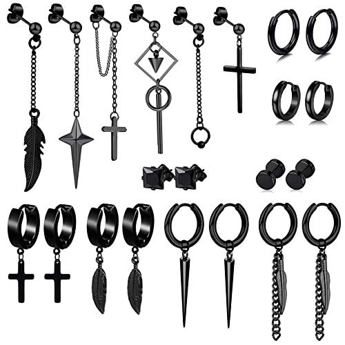 22 Stücke Ohrringe Herren Edelstahl Ohrringe Creolen Ohrringe Kreuz Feder Anhänger Ohrringe Set Cool Chain Kpop Ohrringe Schwarz 22 Stücke Ohrringe Herren Edelstahl Ohrringe Creolen Ohrringe Kreuz Feder Anhänger Ohrringe Set Cool Chain Kpop Ohrringe Schwarz