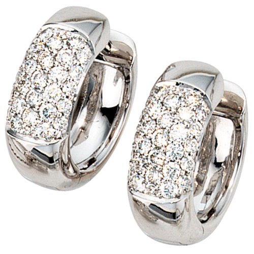 Pavé Ohrschmuck Creole Creolen mit 108 Diamanten Brillanten 585 Weißgold Damen