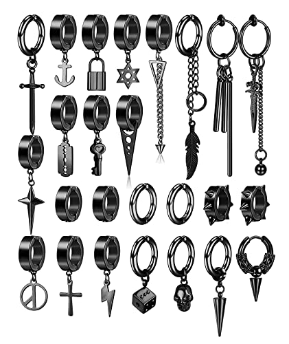 Diamday 25 Stück Ohrclips für Herren Edelstahl Kreuz Kette Baumeln Ohrringe Schwarz Huggie Ohrringe Non Pierced Punk Gothic Kpop Ohrringe Set Fake Creolen Ohrringe Schwarz Diamday 25 Stück Ohrclips für Herren Edelstahl Kreuz Kette Baumeln Ohrringe Schwarz Huggie Ohrringe Non Pierced Punk Gothic Kpop Ohrringe Set Fake Creolen Ohrringe Schwarz