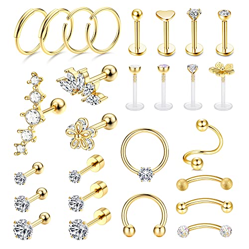 LOLIAS 27 Stück Helix Tragus Piercing Ohrringe für Frauen Männer Edelstahl Creolen Muschel Piercing Ohr Schmuck Nase Lippen Clicker Ring CZ Langhantel Piercing Set für Mädchen Geschenk LOLIAS 27 Stück Helix Tragus Piercing Ohrringe für Frauen Männer Edelstahl Creolen Muschel Piercing Ohr Schmuck Nase Lippen Clicker Ring CZ Langhantel Piercing Set für Mädchen Geschenk