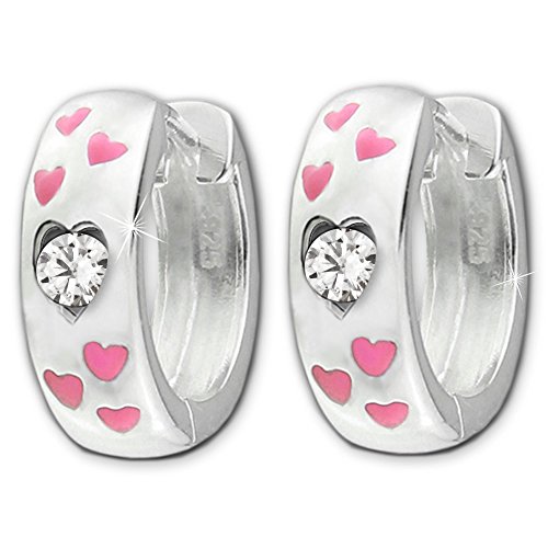 CLEVER SCHMUCK Silberne Kinder Creole Ø 13 mm Oberfläche hochglänzend poliert mit 6 kleinen Herzen rosa lackiert und Zirkonia weiß STERLING SILBER 925 für Mädchen im Etui rosa CLEVER SCHMUCK Silberne Kinder Creole Ø 13 mm Oberfläche hochglänzend poliert mit 6 kleinen Herzen rosa lackiert und Zirkonia weiß STERLING SILBER 925 für Mädchen im Etui rosa