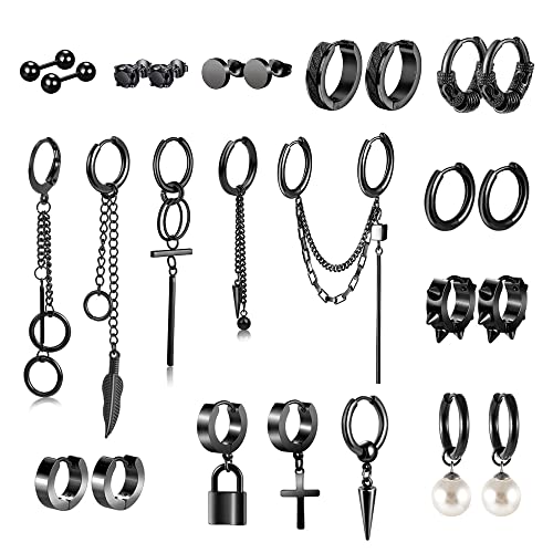 ASH'S CHOICE 26 Stuke Herren Edelstahl Ohrringe, Ohrringe Ohrstecker Set, Ohrringe männer für Herren Männer Schwarze Ohrringe Herren Vielfältig Chirurgenstahl Ohrstecherpistole Kreuz Fashion Ohrringe