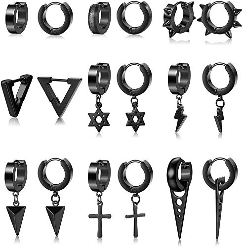 Milacolato 9 Paar Edelstahl Punk Creolen für Männer Frauen edelstahl punk ohrring 14MM Kleine schwarze Kpop Huggie Ohrringe Set Dreieck Kreuz Scharnier Ohrhänger Milacolato 9 Paar Edelstahl Punk Creolen für Männer Frauen edelstahl punk ohrring 14MM Kleine schwarze Kpop Huggie Ohrringe Set Dreieck Kreuz Scharnier Ohrhänger