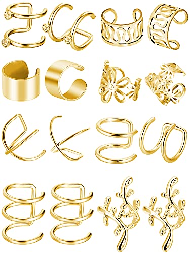8 Paar Earcuffs Edelstahl Ohr Manschette Nicht Piercing Clip auf Knorpel Ohrringe für Männer Damen (Gold)