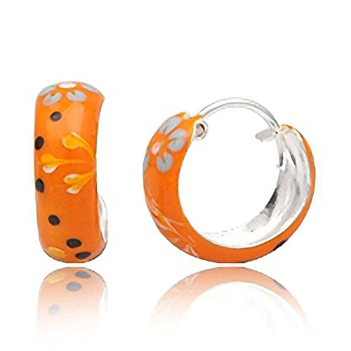 JAYARE Ohrringe Mädchen Blume Blüte 925 Sterling Silber orange Kinder Creolen