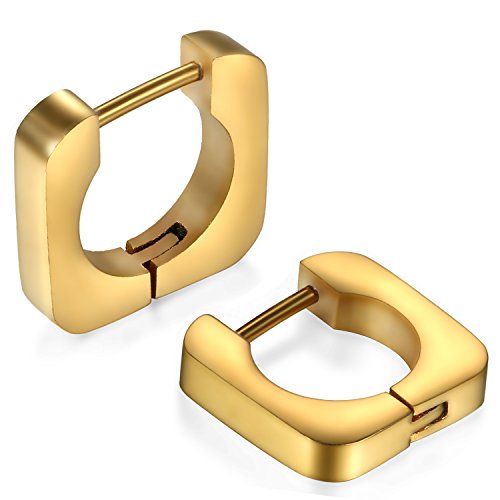 JewelryWe Schmuck Herren Damen Creolen Ohrringe, Edelstahl Geometrisch Quadrat Viereck Ohrstecker Ohrhänger Ohrschmuck Ohrklemmen, Gold