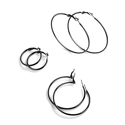 FOCALOOK 3 Paare Hoop Ohrringe Set Schwarz Creolen Große Runde Kreis Ohrringe 30/50/70mm Elegant Ohrschmuck für Frauen Mädchen Bürodamen FOCALOOK 3 Paare Hoop Ohrringe Set Schwarz Creolen Große Runde Kreis Ohrringe 30/50/70mm Elegant Ohrschmuck für Frauen Mädchen Bürodamen