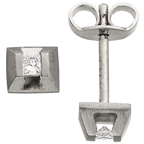 Jobo Damen-Ohrstecker eckig aus 950 Platin mitt mit 2 Diamanten im Prinzess-Schliff