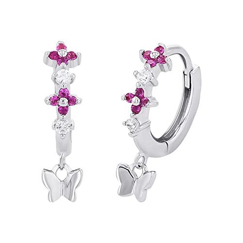 Prinzessin Lillifee Creolen 925 Sterling Silber Mädchen Kinder Ohrschmuck, mit Zirkonia synth., 1,6 cm, Silber, Schmetterling, Kommt in Schmuck Geschenk Box, 2027893