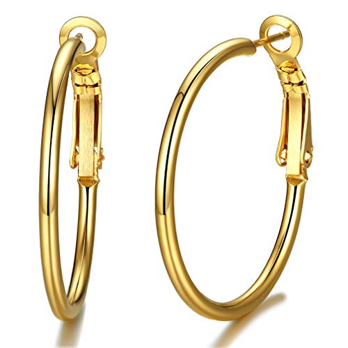 FaithHeart goldener Creolen Ohrstecker 2mm 40mm Huggie Hoop Piercing Ohrring Set mit Geschenkebox für Valentinstag Geburtstag Weihnachten