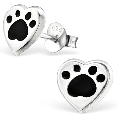 JAYARE Ohrringe Mädchen Hunde-Pfoten Tatzen 925 Sterling Silber schwarz Kinder Ohrstecker