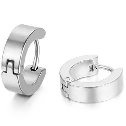 JewelryWe Schmuck Herren-Ohrringe, Edelstahl Creolen Gestüt Ohrstecker, Silber