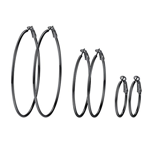 PROSTEEL 3er Ohrringe Set für Damen Edelstahl Creolen Huggie Kreolen Ohrringe Hoop Klappcreolen Ohrschmuck 30mm 50mm 70mm 3 Größe Set, schwarz PROSTEEL 3er Ohrringe Set für Damen Edelstahl Creolen Huggie Kreolen Ohrringe Hoop Klappcreolen Ohrschmuck 30mm 50mm 70mm 3 Größe Set, schwarz
