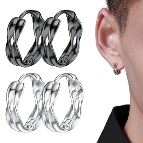 2 Paare Ohrringe Herren Schwarz, Ohrringe Männer Edelstahl Hypoallergen Ohr Piercing Schwarz Creolen Ohrringe für Männer Jungen