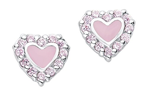 Prinzessin Lillifee Kinder-Ohrstecker Herz Mädchen 925 Silber Zirkonia rosa Emaille