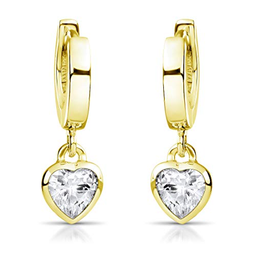 Materia Kinder Ohrringe Gold Herzen - kleine Creolen Silber 925 vergoldet mit Zirkonia für Mädchen SO-389-Gold