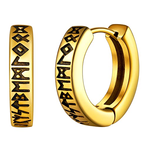 FaithHeart goldener Kreolen Ohrstecker für Herren Jungen Nordischer Viking Rune Ohrstecker Wikinger Schmuck Rune Creolen Ohrstecker für Papa Freunden Model