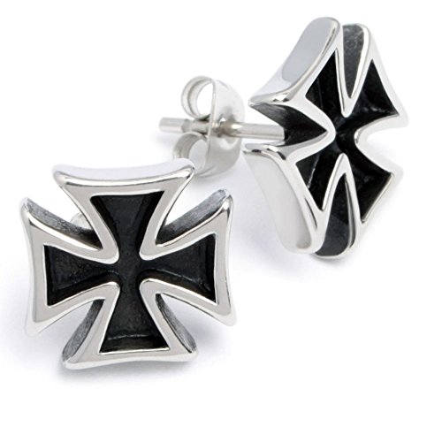 Herren Ohrstecker mit Eisernem Kreuz aus 316L Edelstahl Ohrringe Ritterkreuz silber schwarz Bikerschmuck Männer Geschenk
