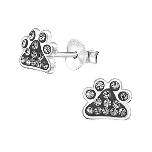 Laimons Mädchen Kids Kinder-Ohrstecker Ohrringe Kinderschmuck Hundepfote Pfote Tier Glitzer Grau aus Sterling Silber 925