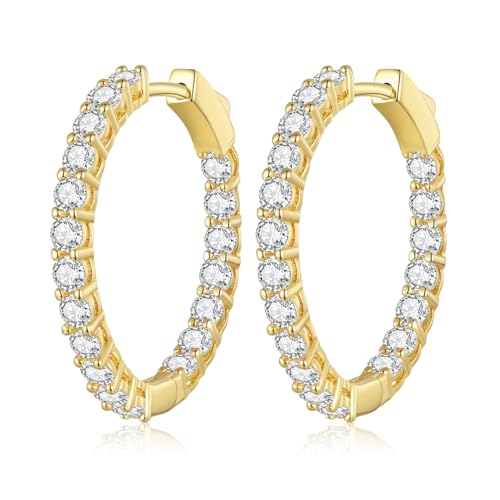 14K Vergoldete Zirkonia Creolen, Gold Ohrringe, Modischer Hypoallergener Schmuck, Valentinstag Muttertag, Geschenkbox für Mädchen und Frauen (Gold)