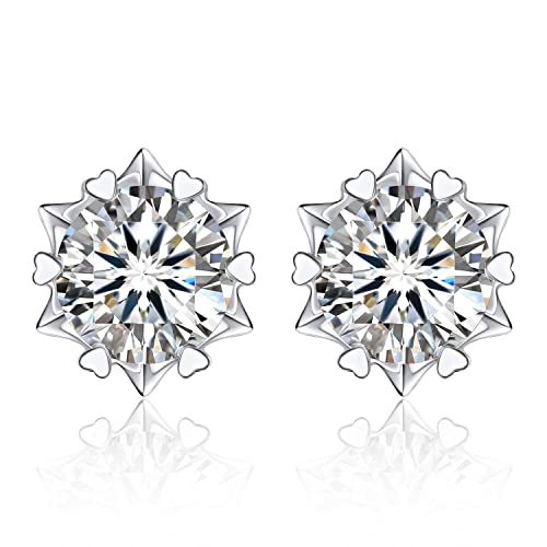 MomentWish Schneeflocke Ohrringe 925 Silber Moissanit, 1 Karat/5mm Ohrstecker Hypoallergene Echt Silber Diamant Alternative Damen VVS1 Reinheit D Farbe mit GRA Zertifikat Geschenk für Frauen