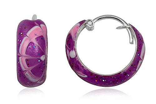 JAYARE Ohrringe Mädchen Blume Blüte 925 Sterling Silber violett-lila Kinder Creolen